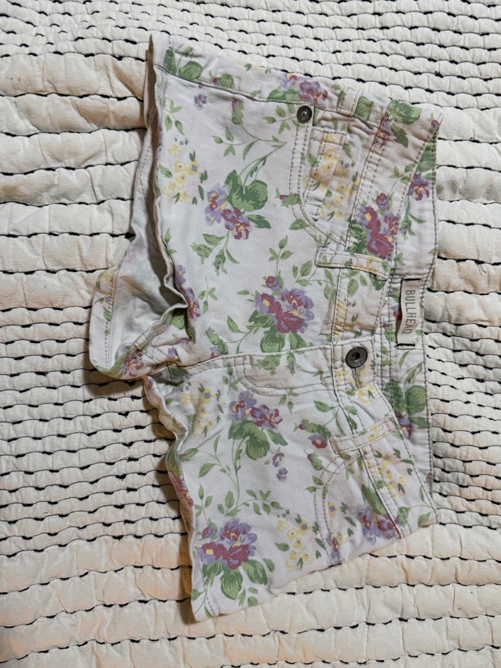 Bullhead White Denim Jacket with Pastel Floral Print